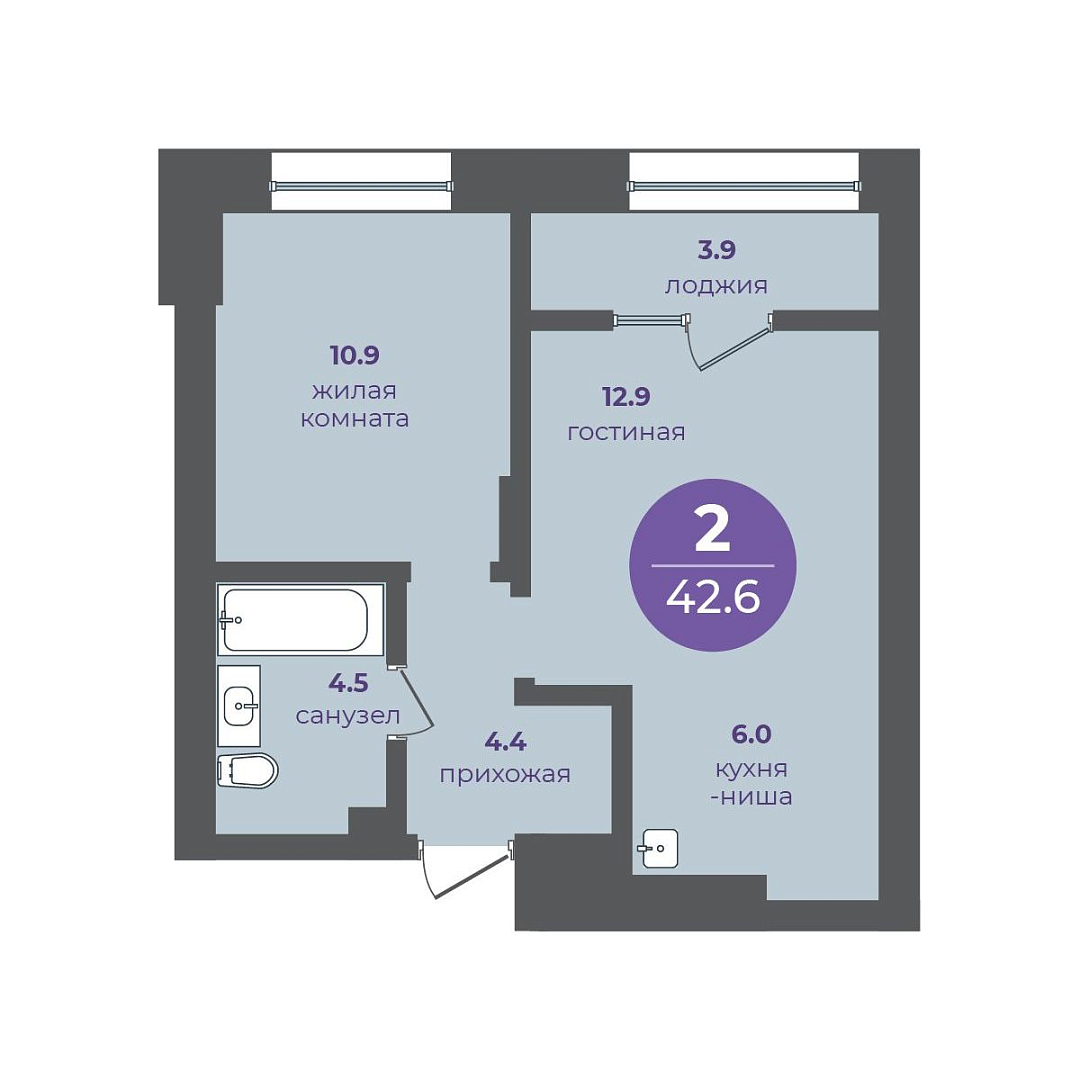 Планировка 2-ком. №322, Перемены, Дом №1